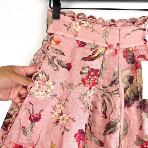 NWT Zimmermann Cassia Scallop High Rise Pink Pleated Floral Shorts - 2 Size 8 US - Picture 2 of 10